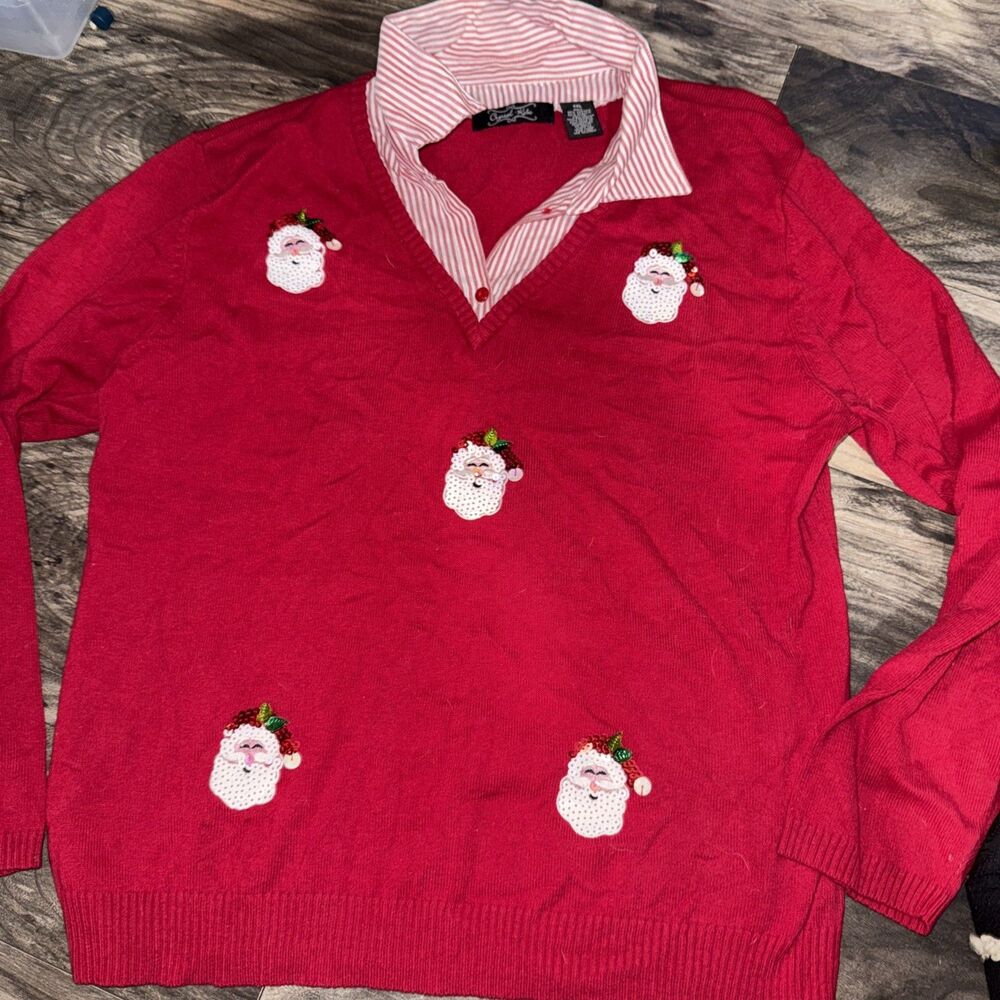 Vintage Crystal Kobe Sweater Womens XXL Santa Sequin Pullover Christmas 90s